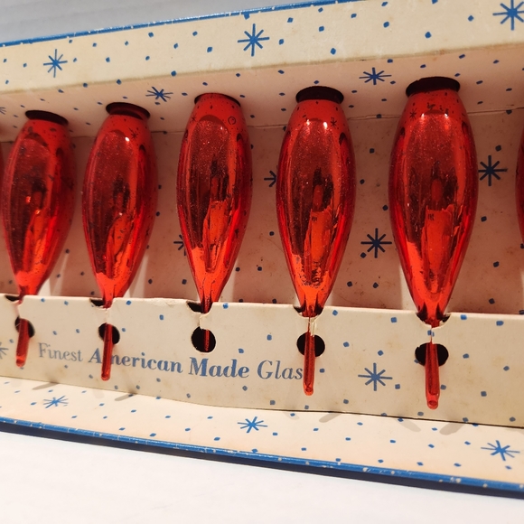 Set of 7 of 10 VTG Glass Teardrop Ornaments in Original Box - Picture 2 of 5